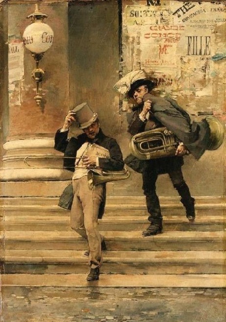 GARCIA Y RODRIGUEZ Manuel  - Two musicians under the rain